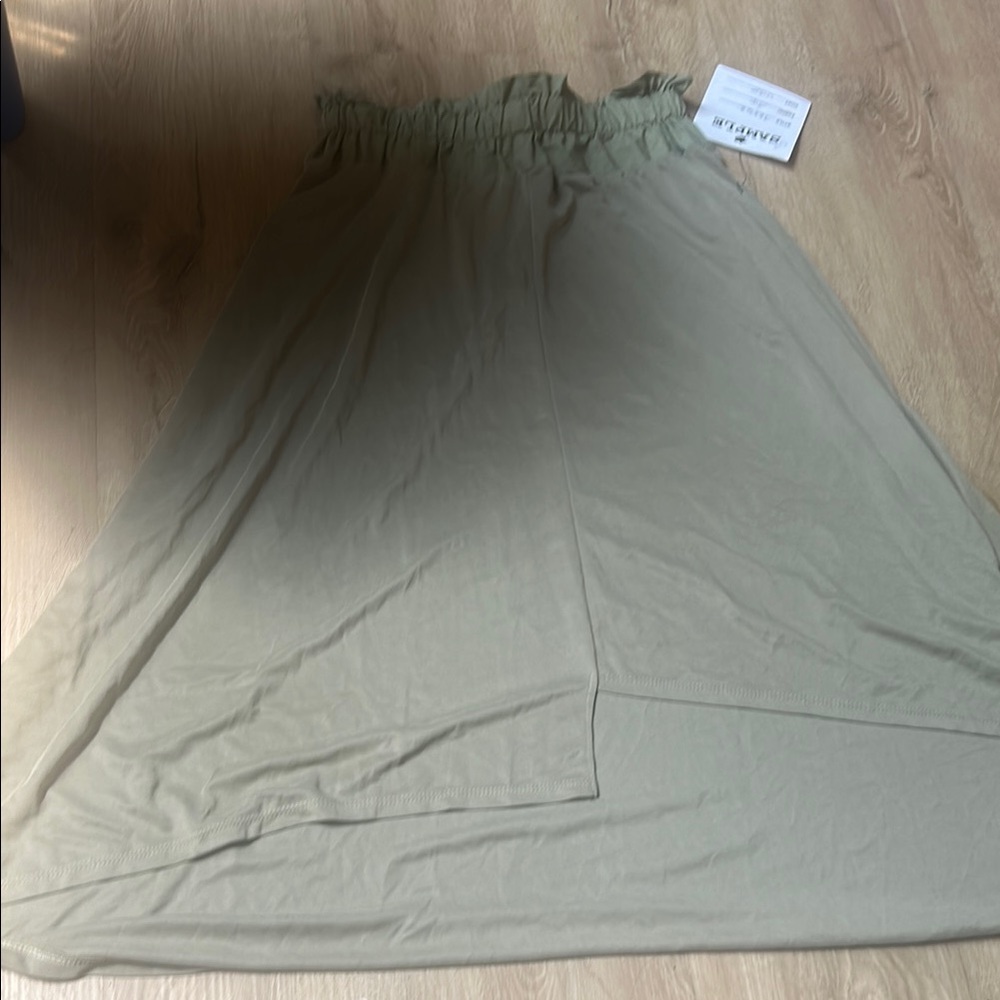 Green Maxi A-line Skirt with Ruched waistband Asymmetrical Style